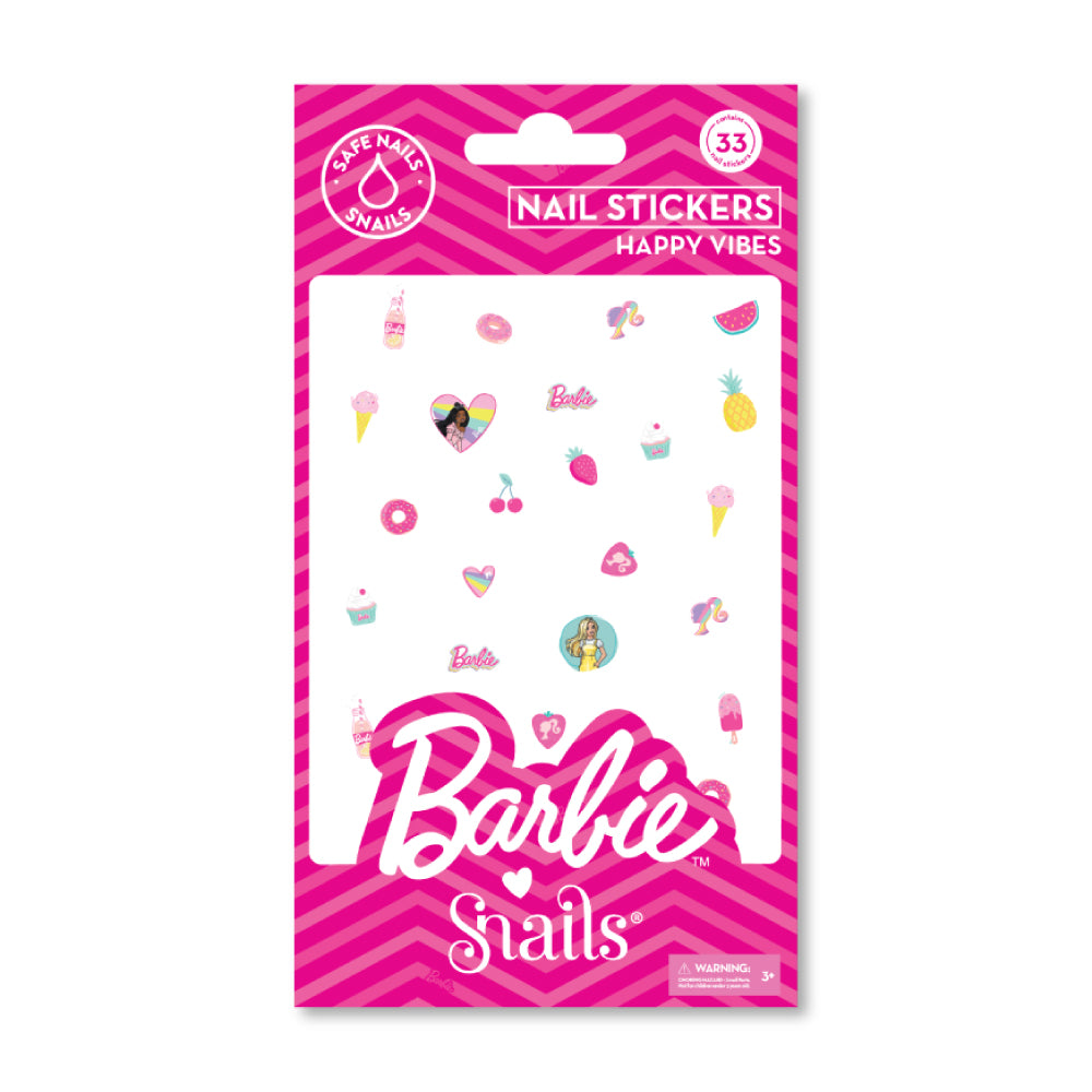 Barbie x Snails nail stickers packaging with pink and white design
