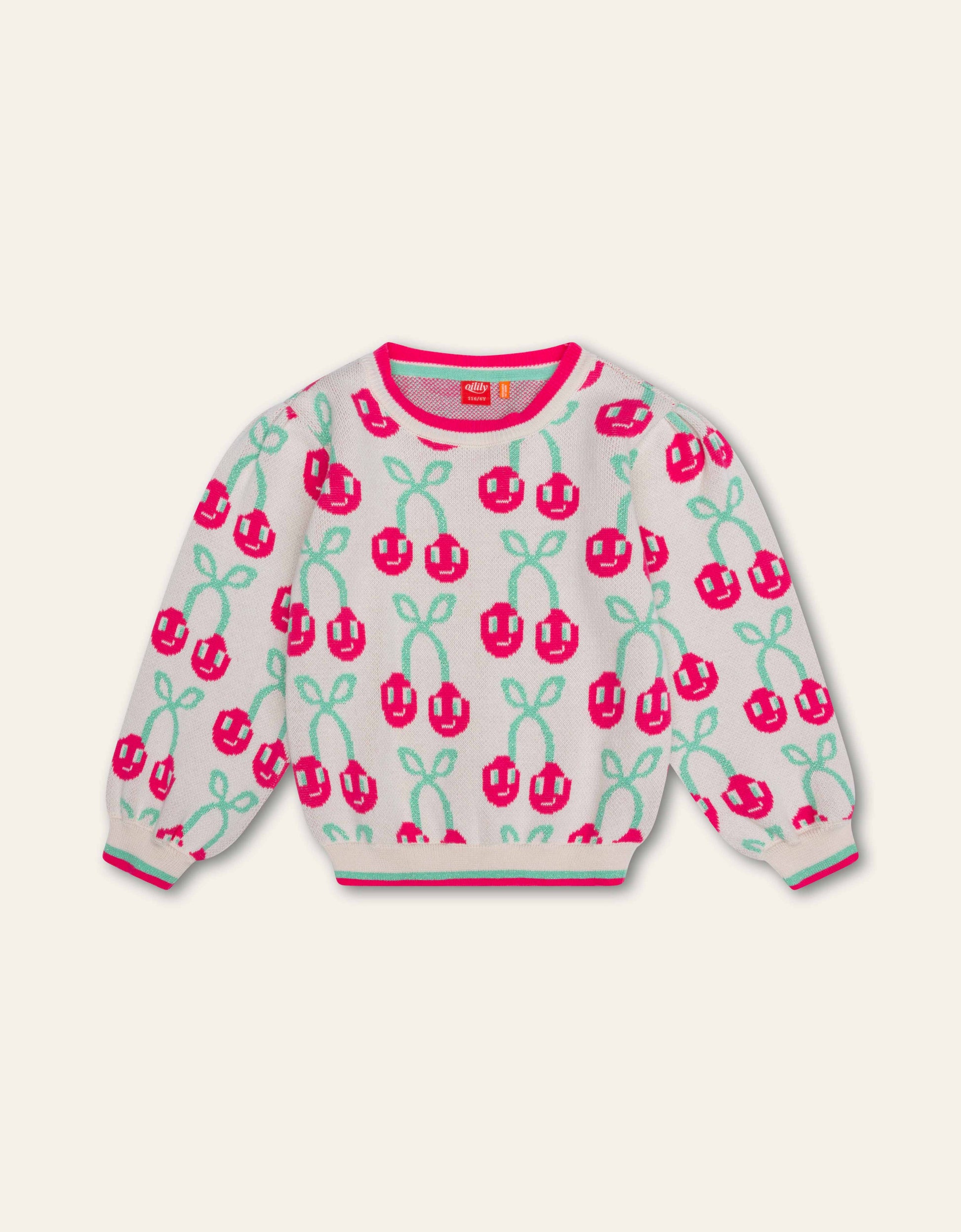 Children's sweater with cherry pattern on a light background