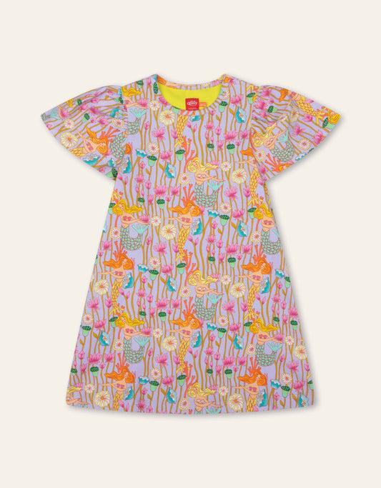 Colorful dress with underwater pattern on a white background