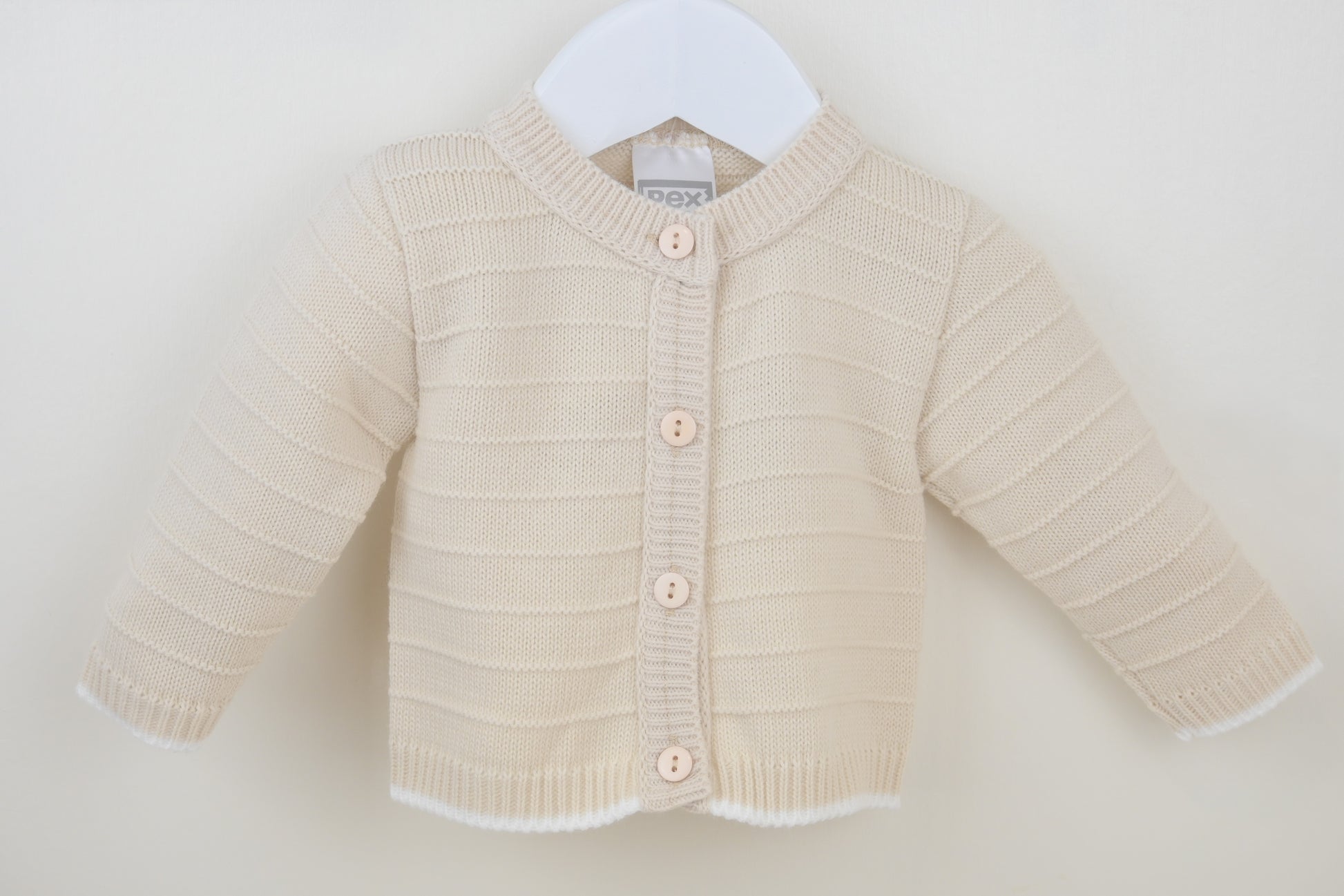 Natural knit Pex baby cardigan with button front