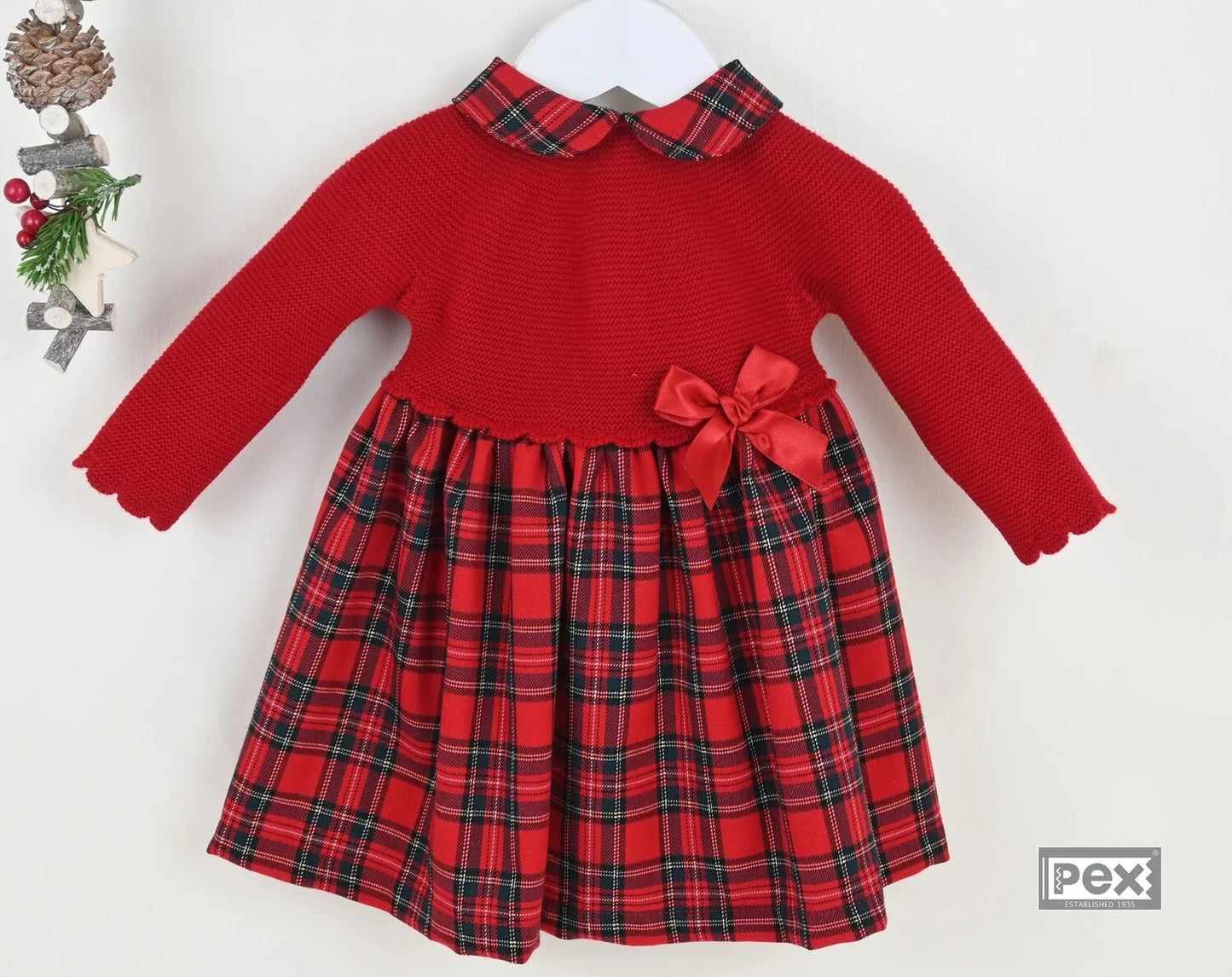 Pex Esther tartan Christmas dress for babies and toddlers – traditional festive check, fully lined.