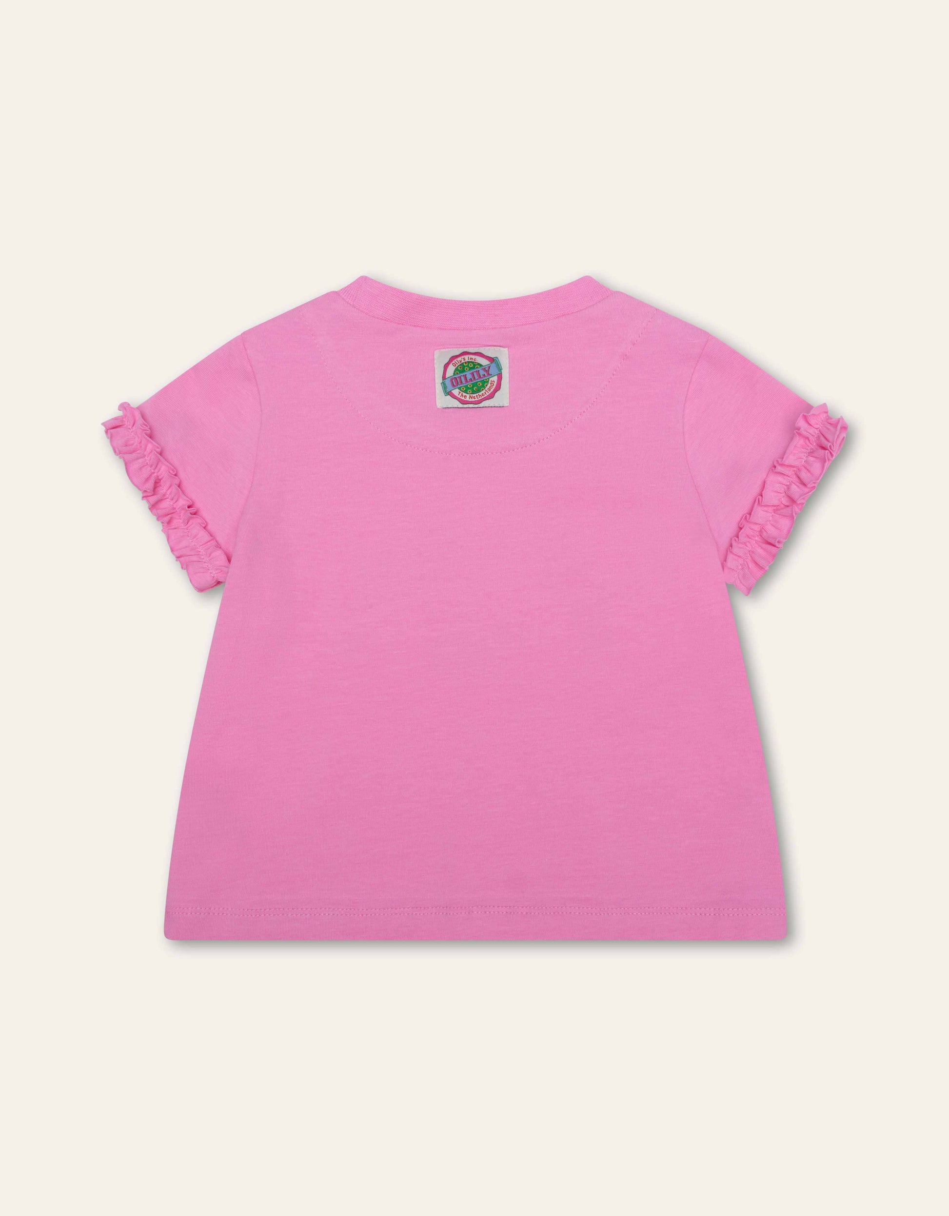 Pink t-shirt with ruffled sleeves on a white background