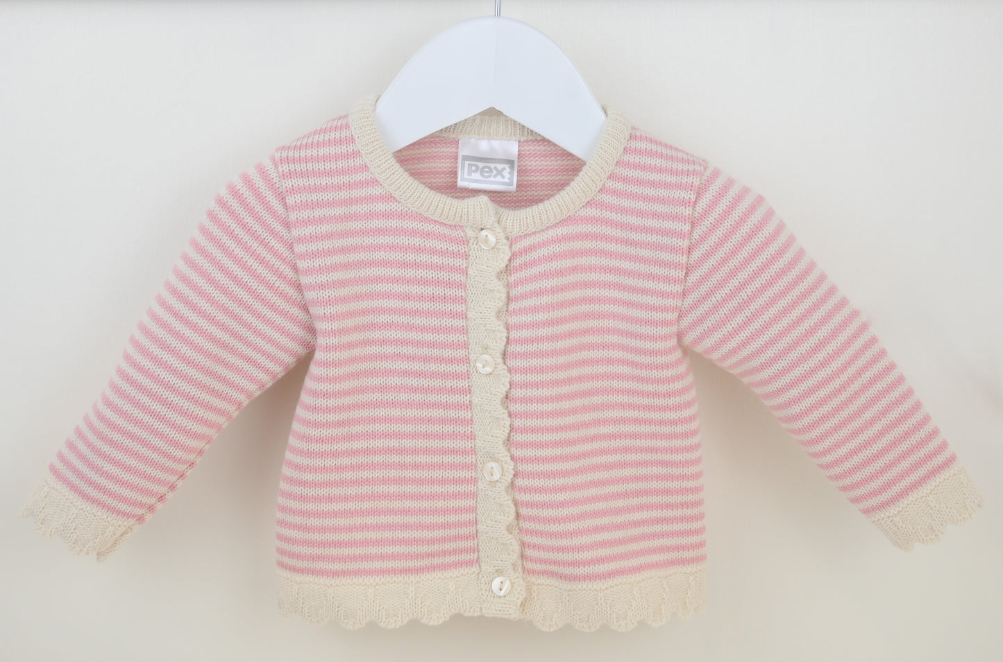 Baby cardigan pink stripes – Pex Pearl collection