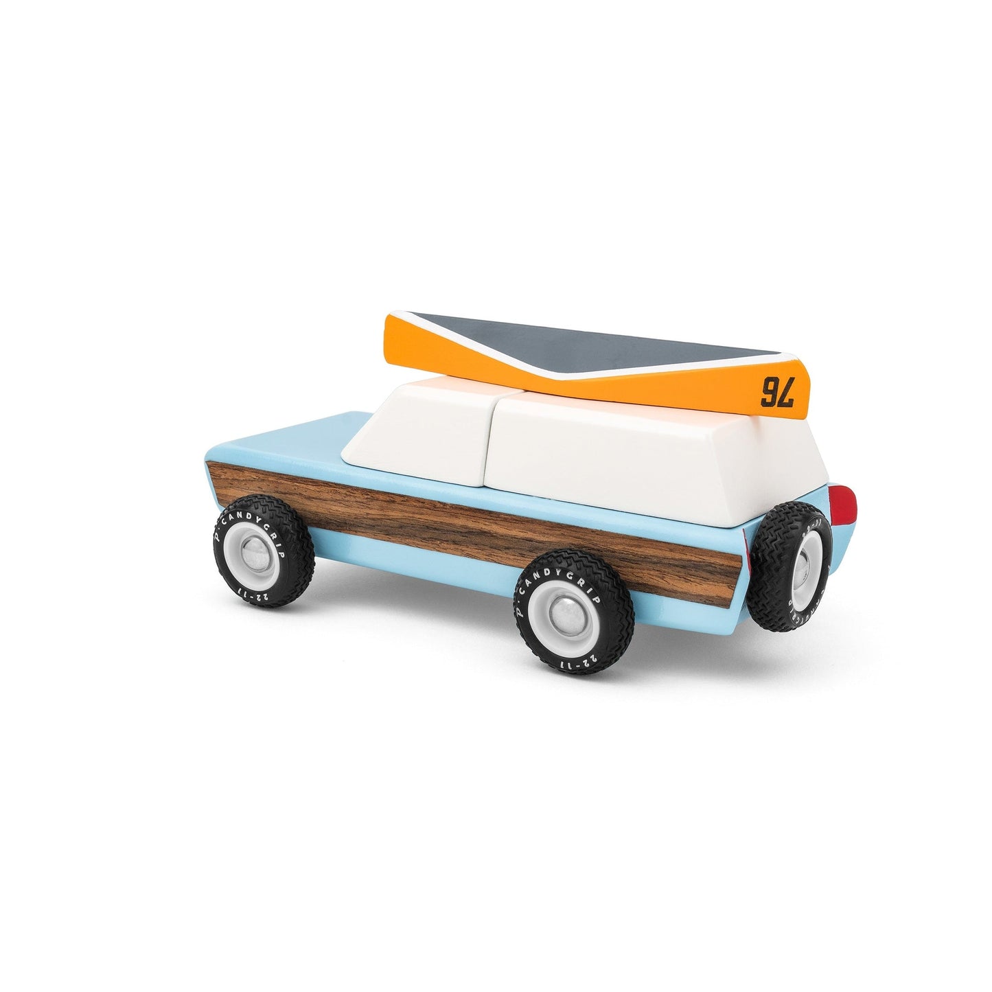 Toy car with a retro design on a white background