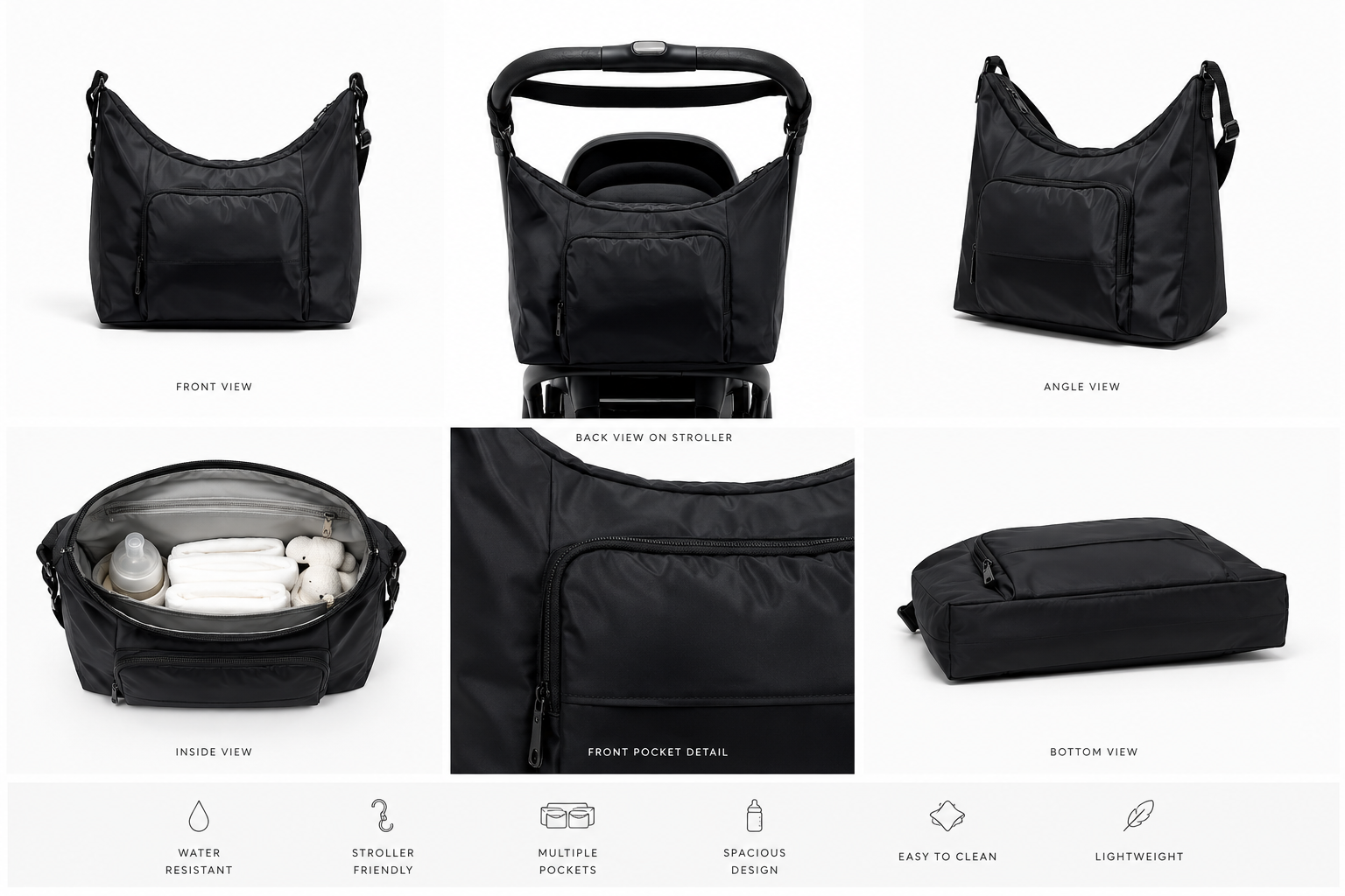 Qubi black baby chnaging bag features and design