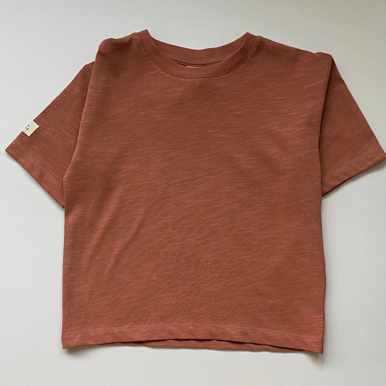 Front of rust organic cotton kids’ T-shirt