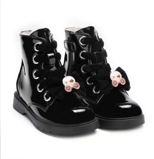 Lelli Kelly Black Patent Girls Boots with Princess Carriage Charm