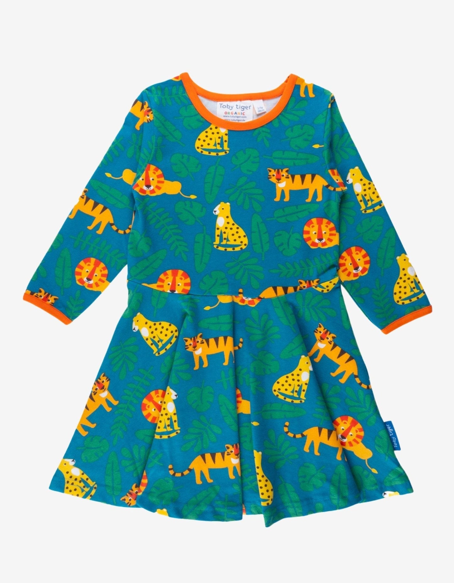 Children's dress with wild cats animal design on a white background