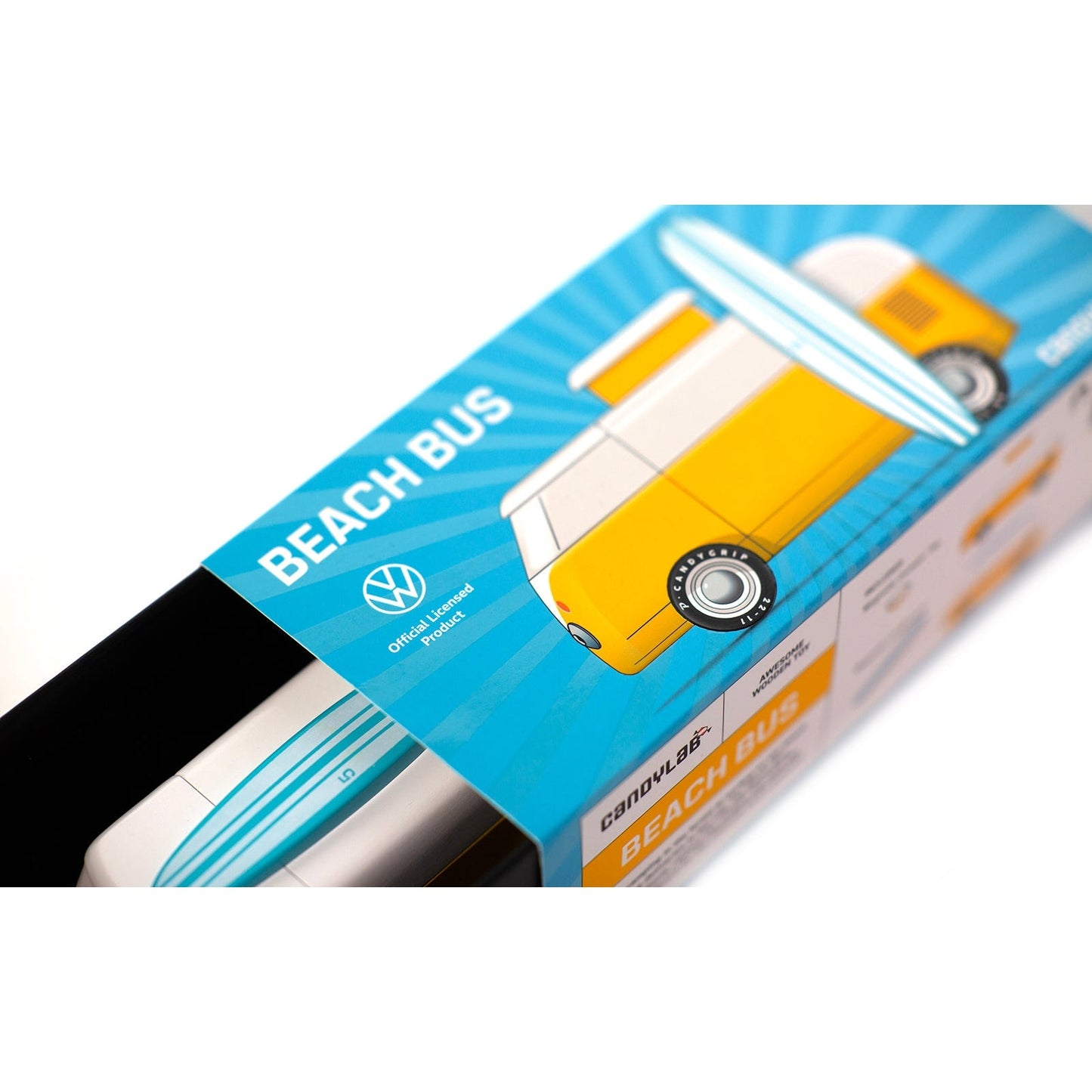 Volkswagen Beach Bus toy packaging on a white background