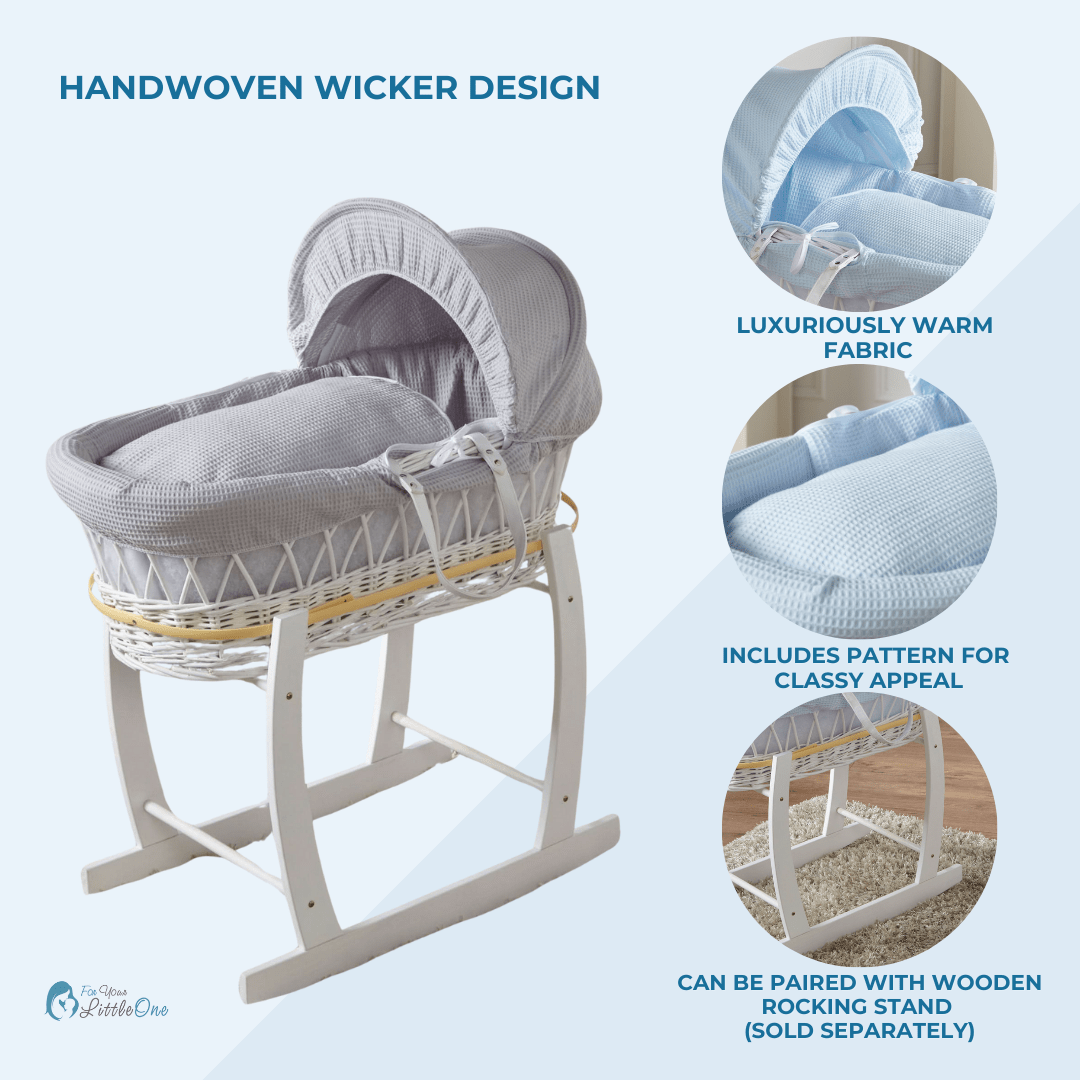 Grey Dimple Grey Wicker Baby Moses Basket With Stand