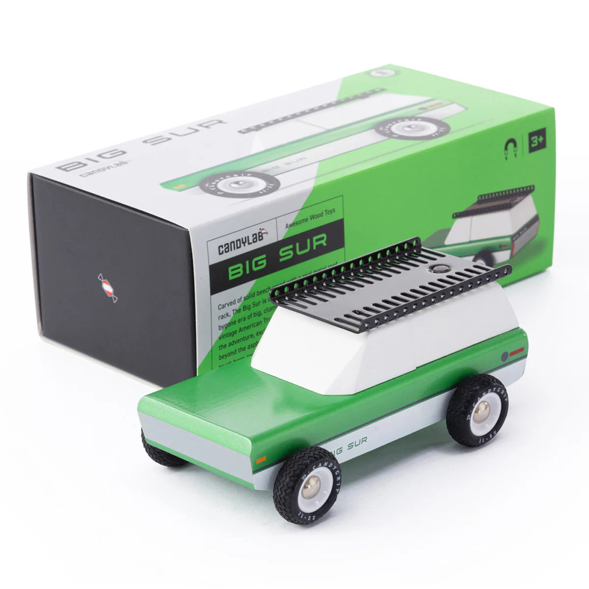 Wooden Candylab toy car in Big Sur green