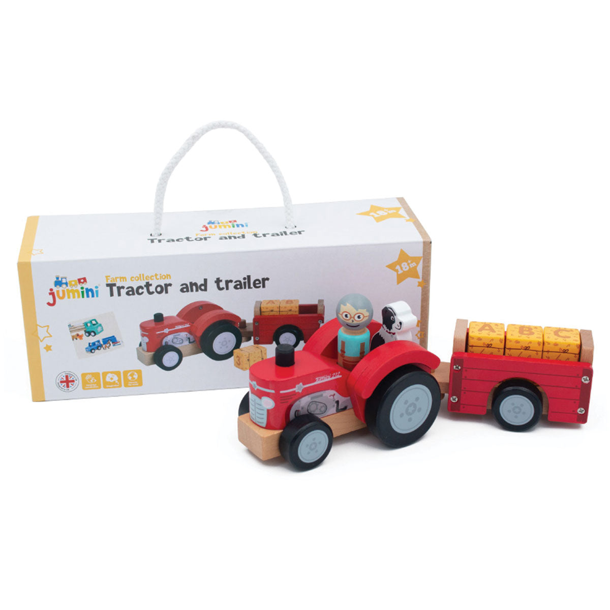 Jumini Wooden Tractor and Trailer (with bales) image 4