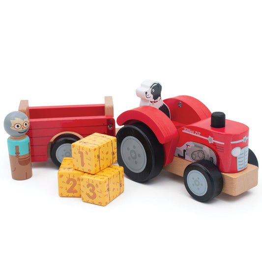Jumini Wooden Tractor and Trailer (with bales) image 0