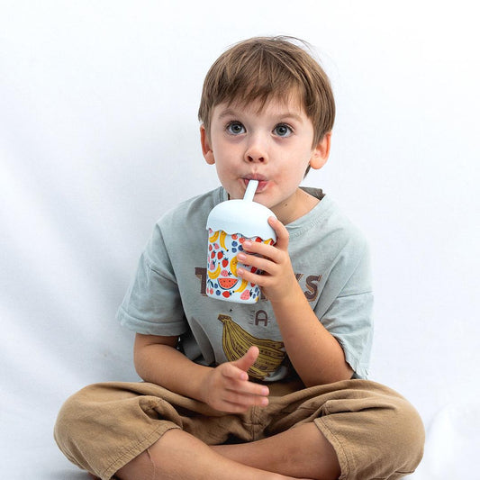 Blue Happy Fruits Mini Toddler Smoothie Cup & Straw 200ml image 1