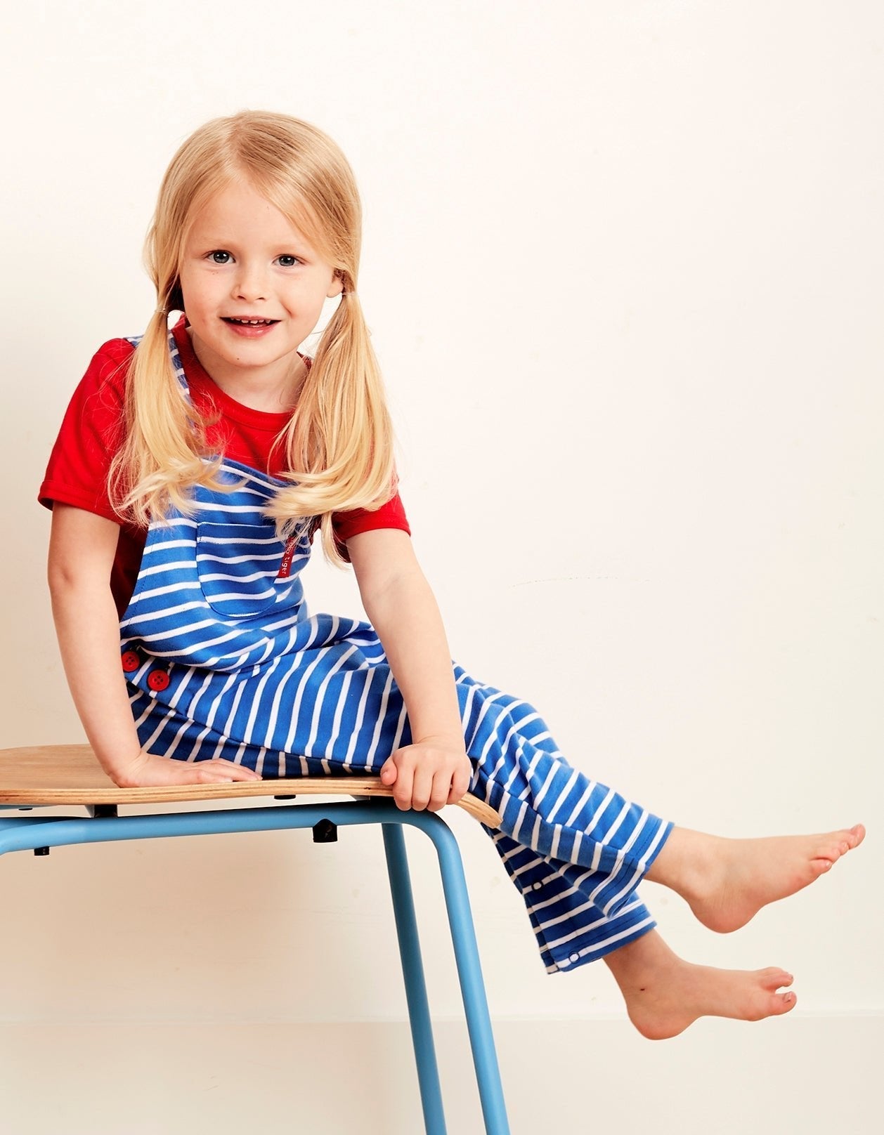 Toby Tiger Organic Blue Breton Stripe Dungarees