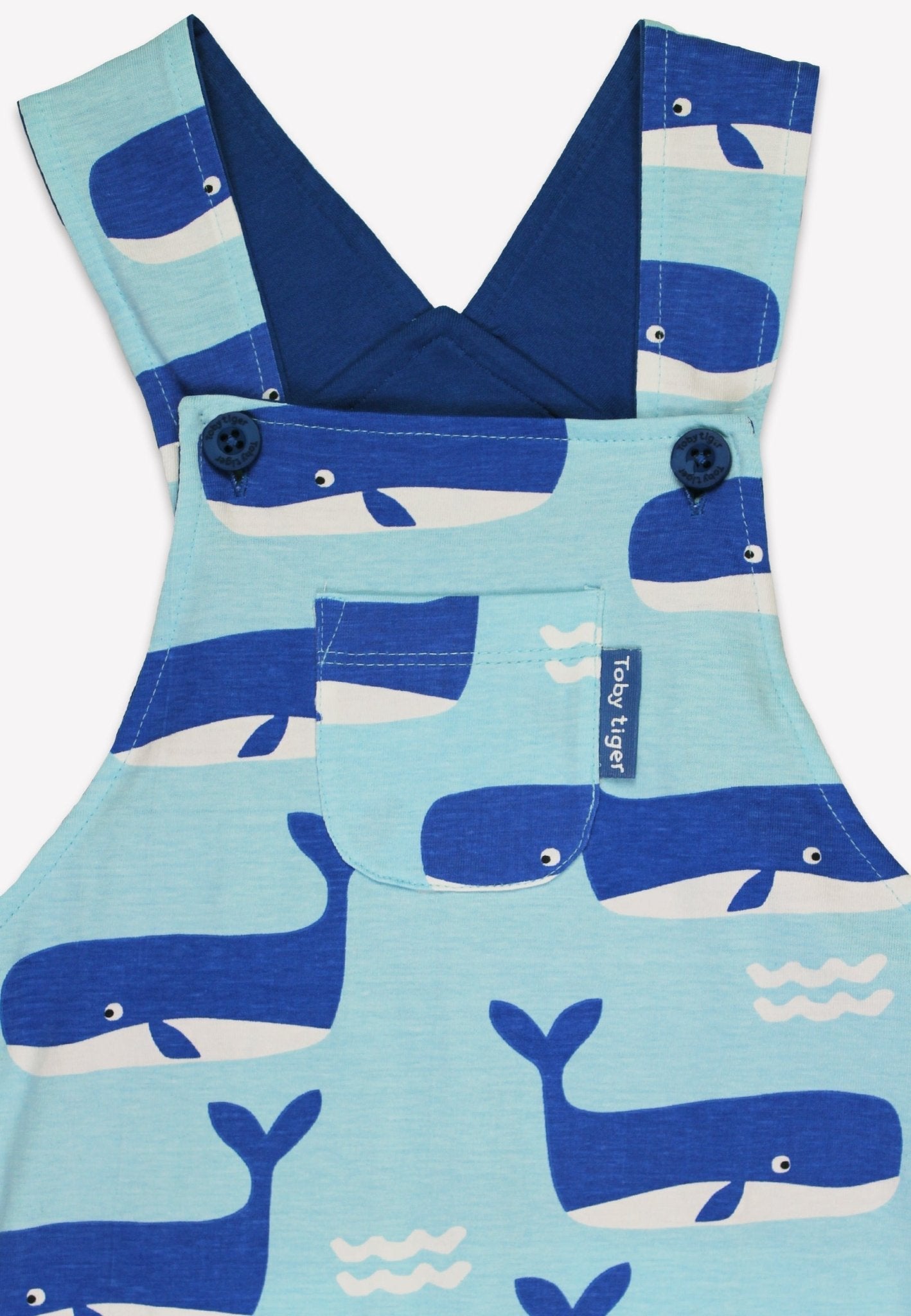 Toby Tiger Organic Whale Waves Print Dungaree Shorts