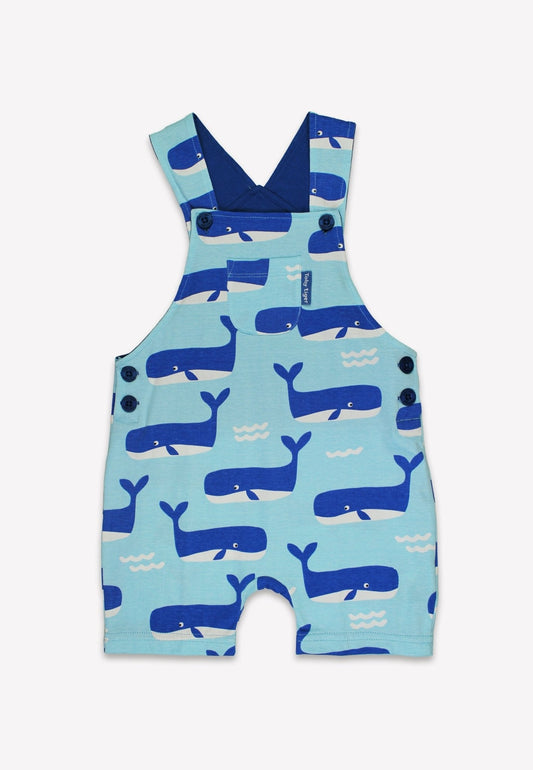 Toby Tiger Organic Whale Waves Print Dungaree Shorts