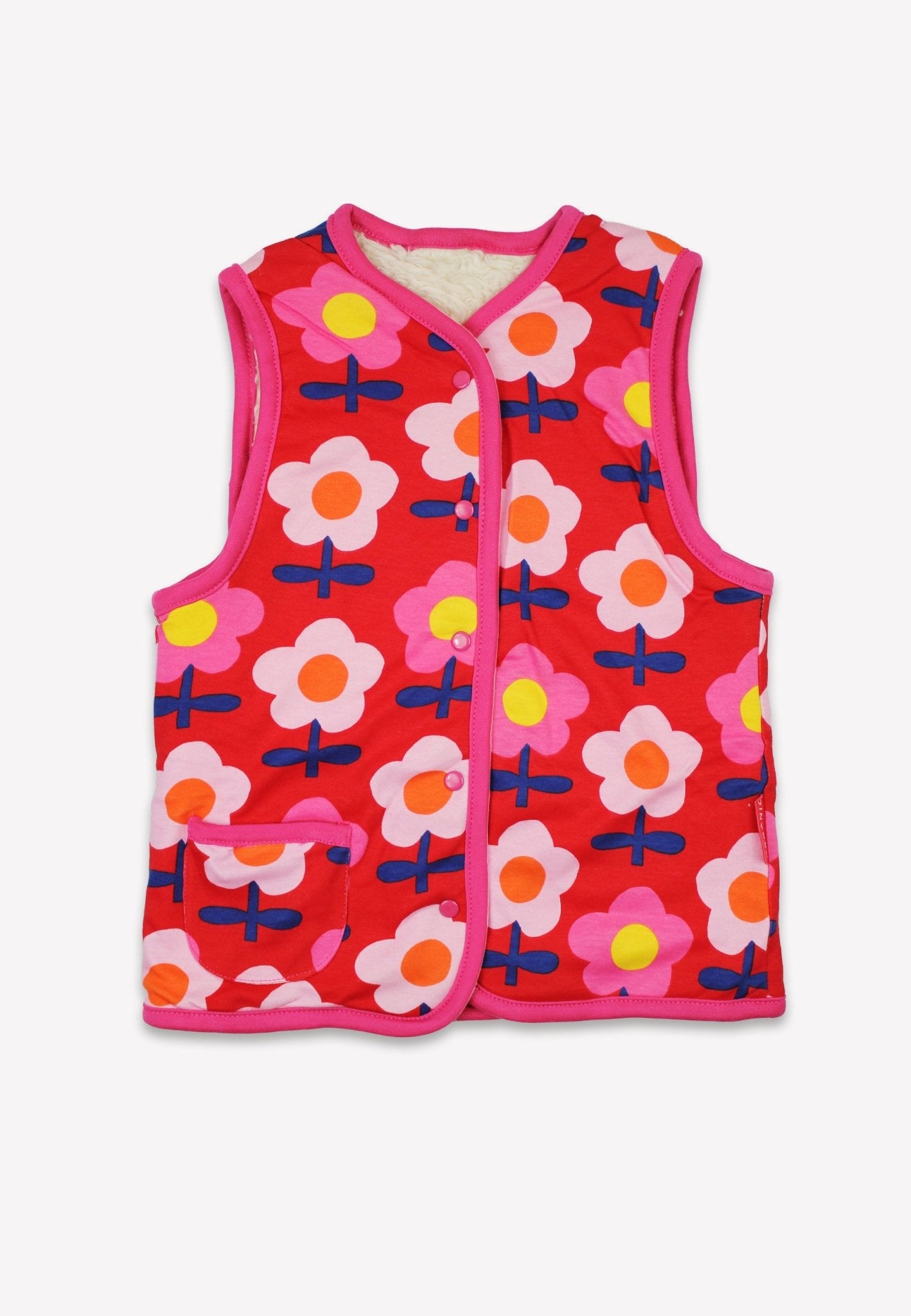 Toby Tiger Organic Pink Flower Print Reversible Gilet