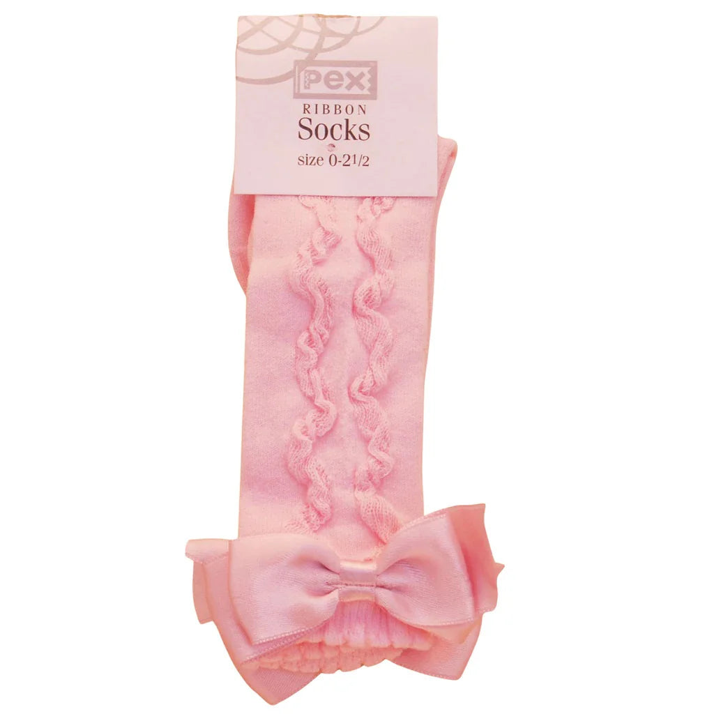 Pex Grazia Pink Knee High Ribbon Bow Socks
