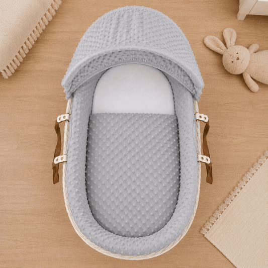 Baby moses basket with grey dimple bedding set
