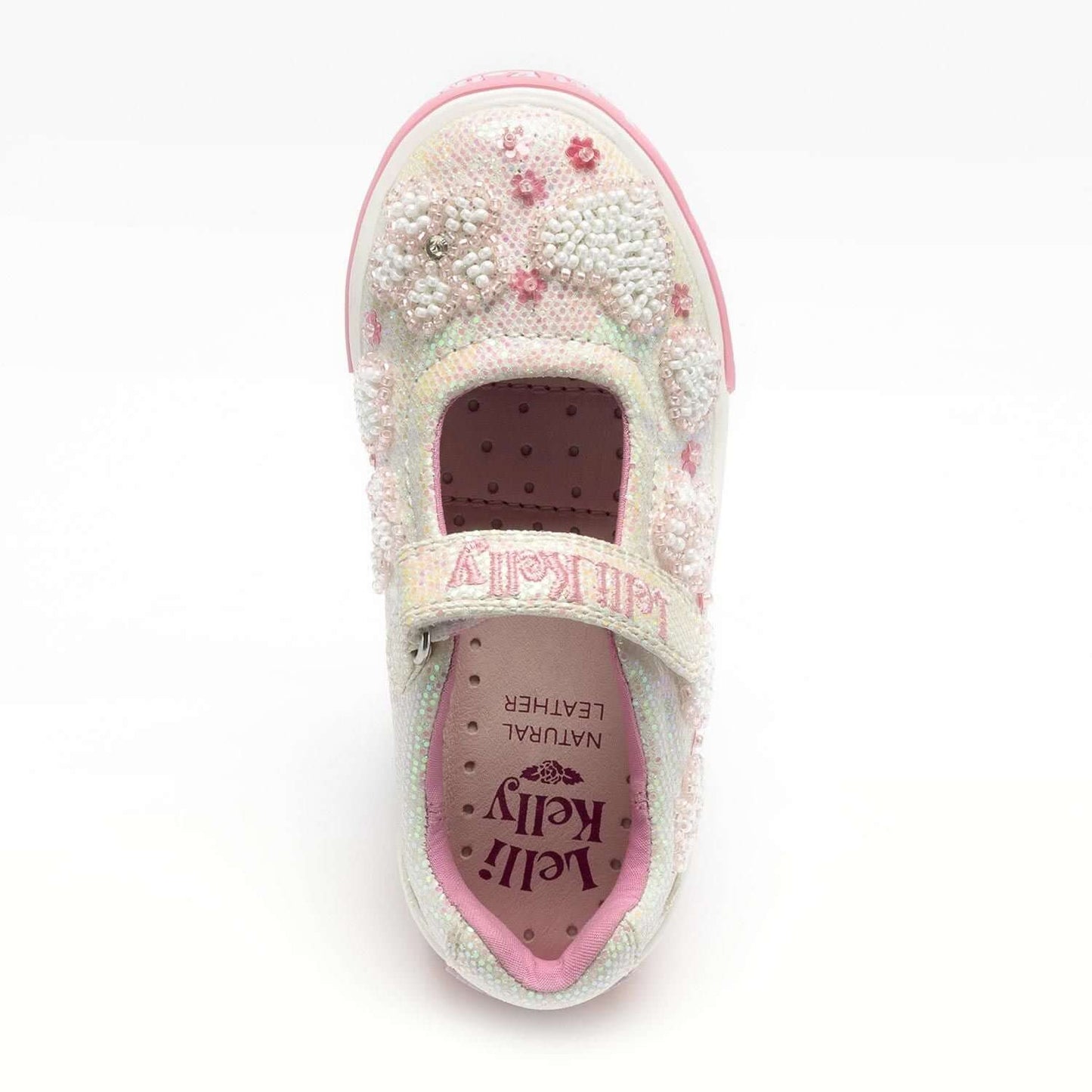 Lelli Kelly Girls White Sequin Glitter Heart Girls Dolly Cressida Dolly Shoes