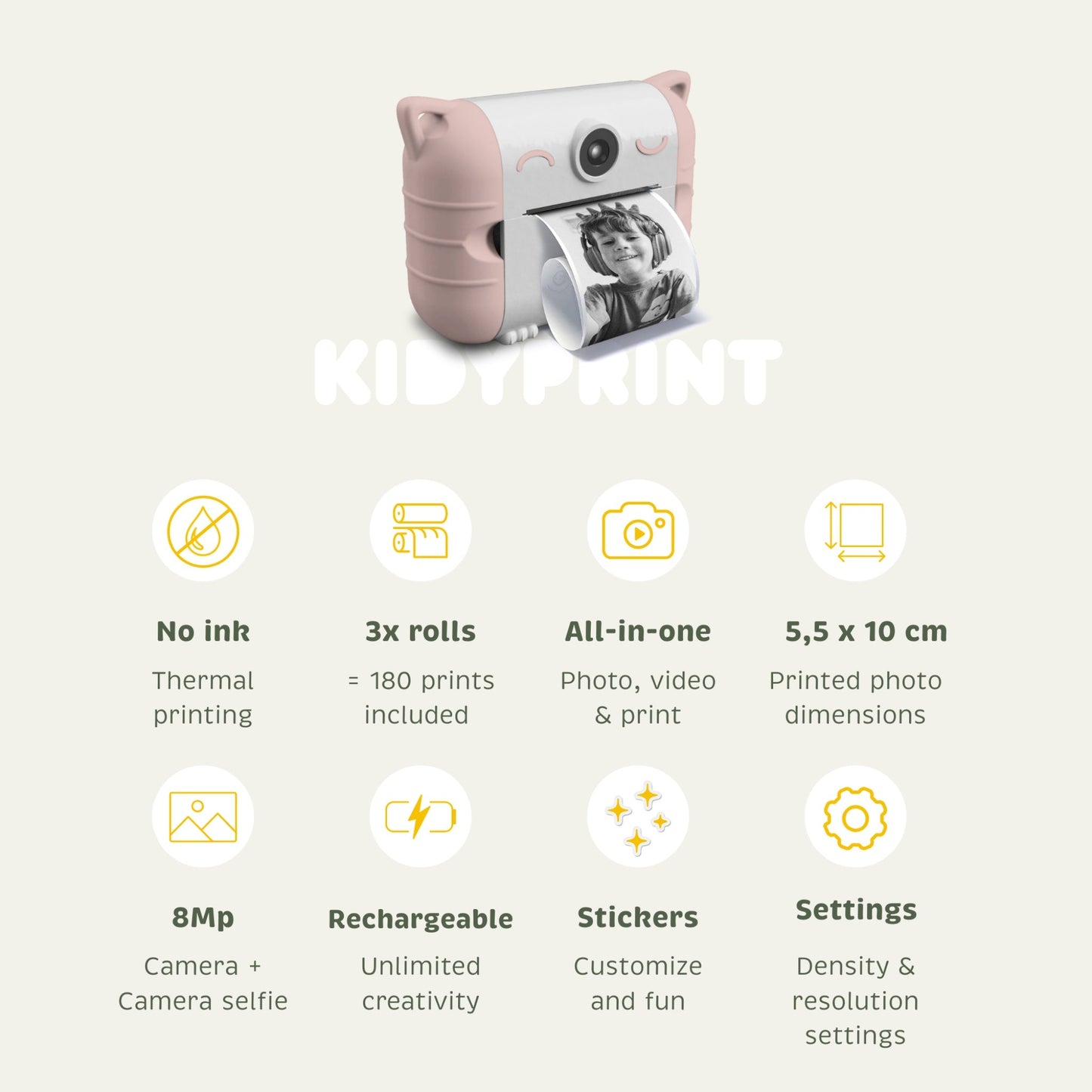 KIDYPRINT Instant Thermal Printing Camera- Pink