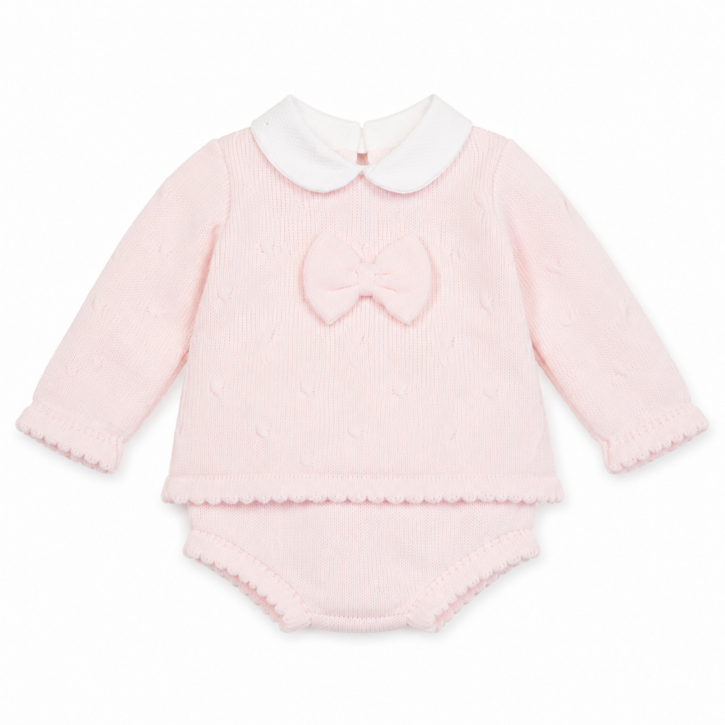 Little Nosh baby girls pink knitted bow and bloomer set