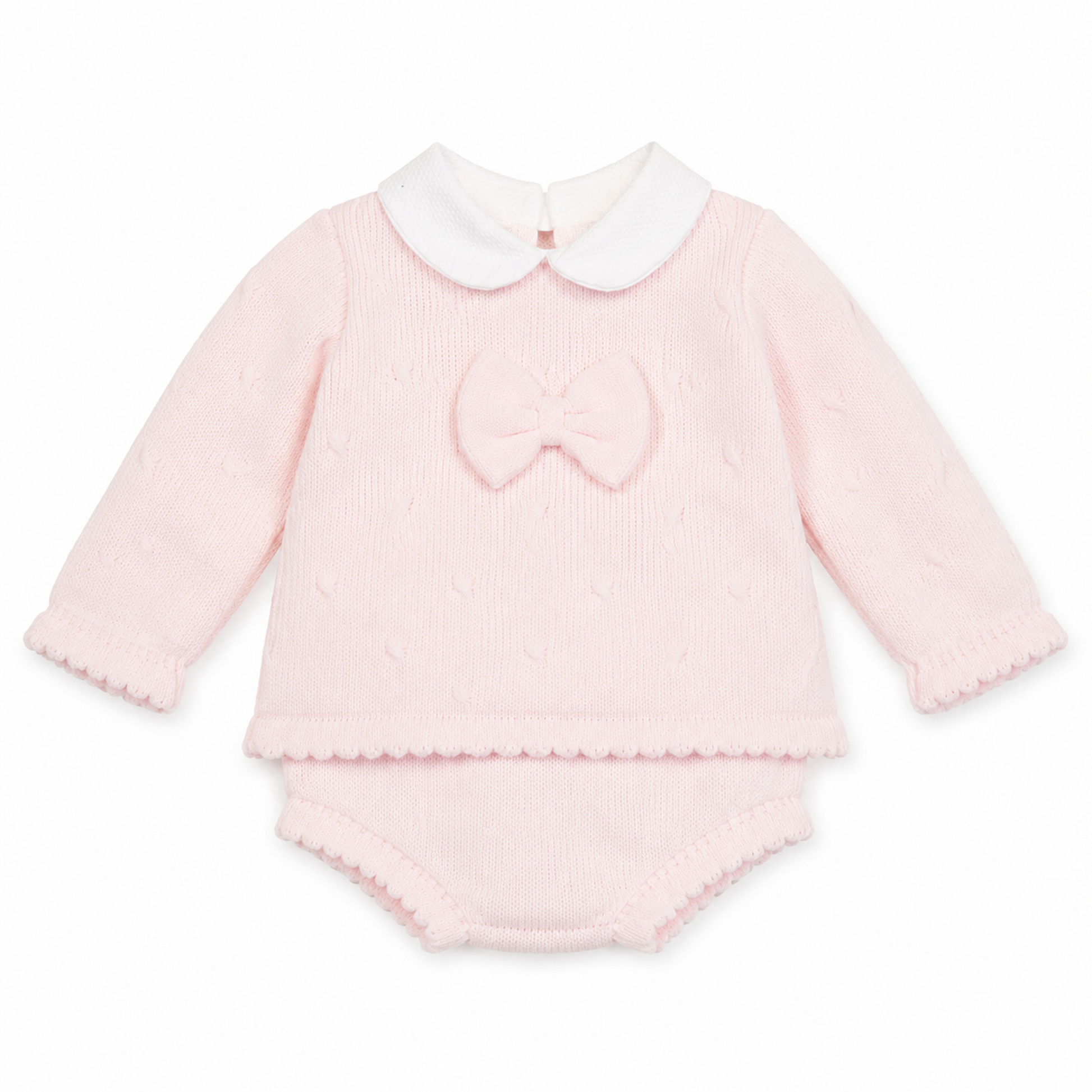Little Nosh baby girls pink knitted bow and bloomer set
