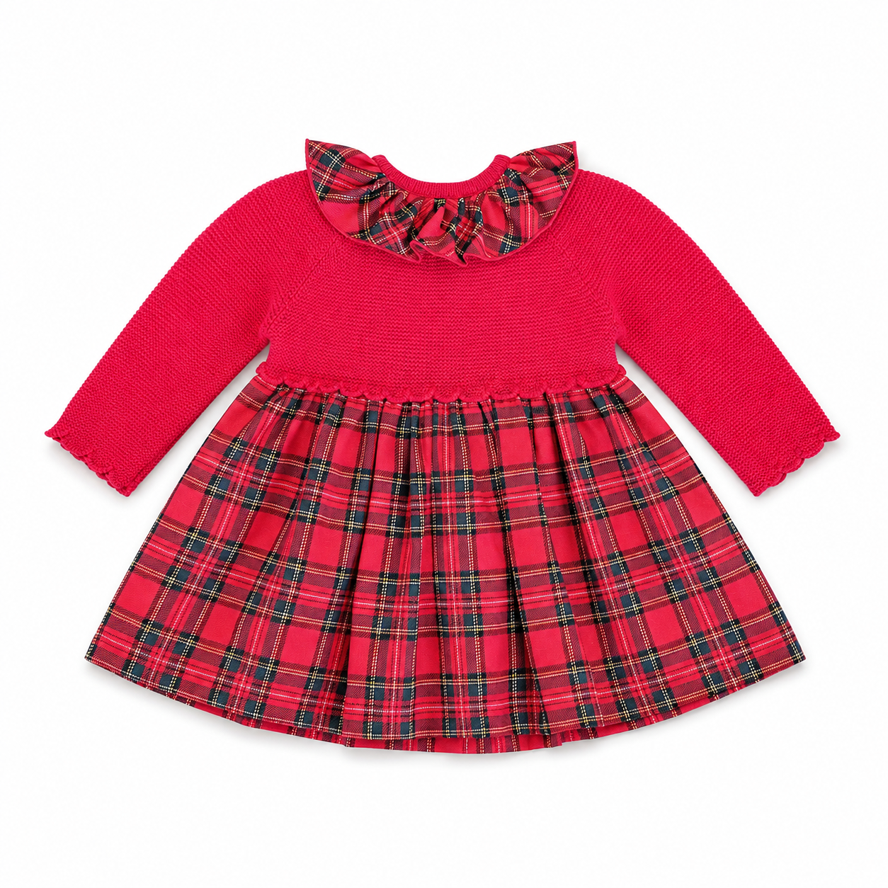 Little Nosh baby girls red knitted tartan dress