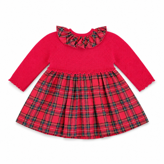 Little Nosh baby girls red knitted tartan dress