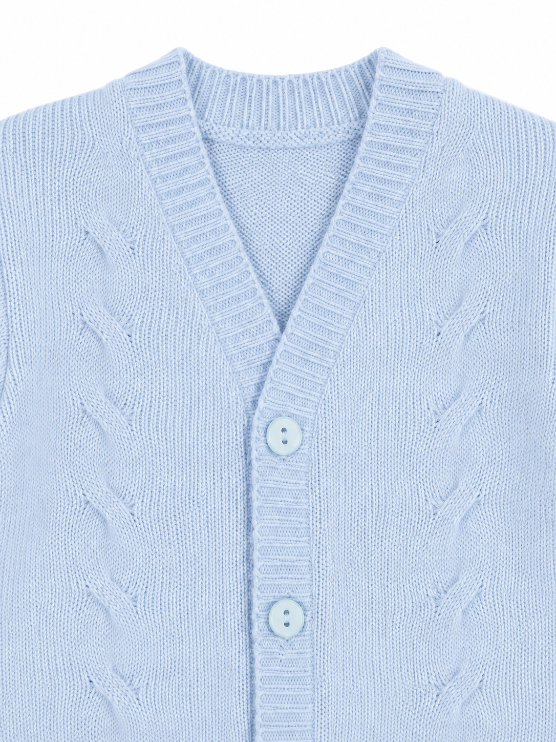 Little Nosh blue baby cardigan cable knit and button detail