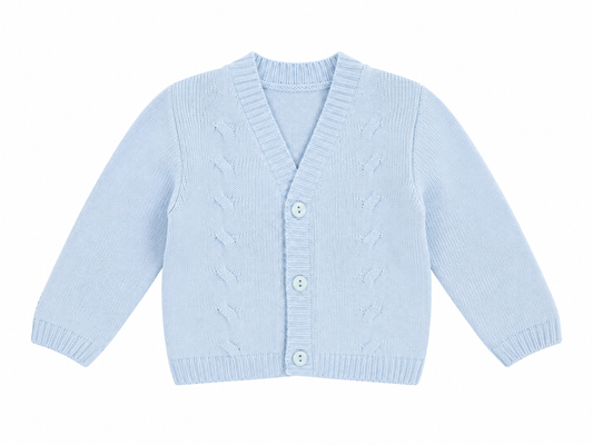 Little Nosh baby boys blue cable knit cardigan