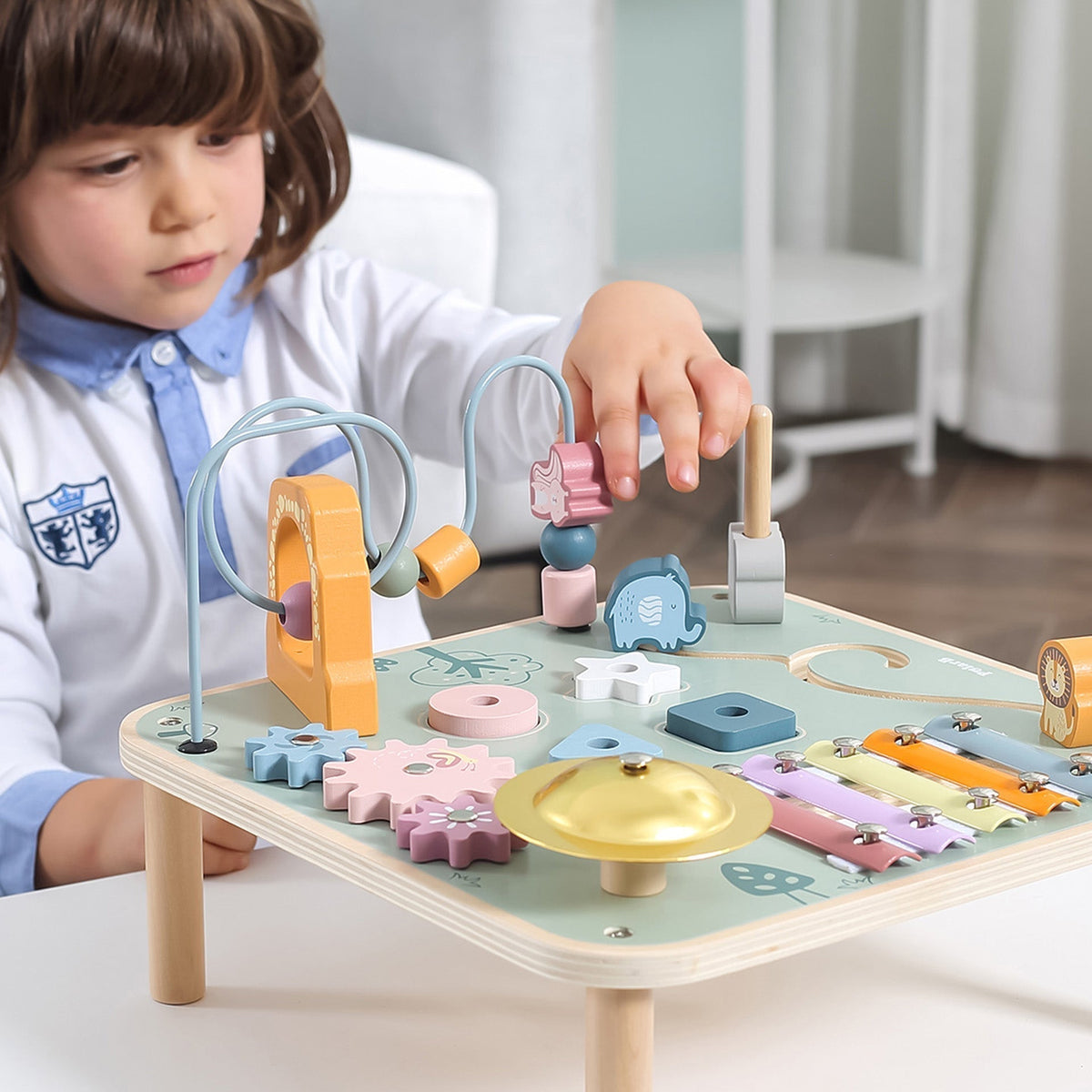 Premium quality traditional wooden activity table, making a substantial Christmas gift for toddlers.