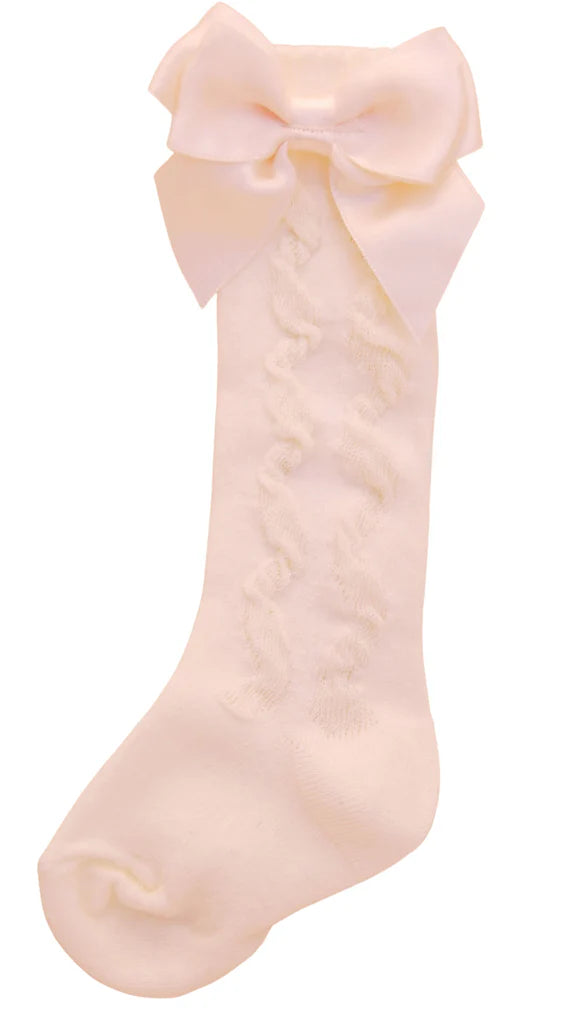 Ivory knee high cotton bow socks for babies and children