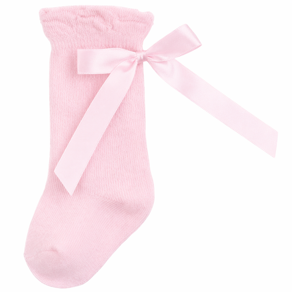 Light pink knee high cotton ribbon socks for babies and children