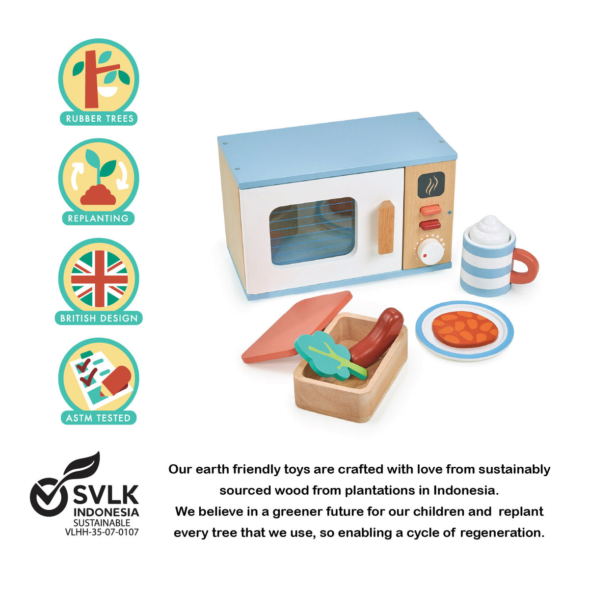 Mentari Wooden Toy Microwave with Play Food