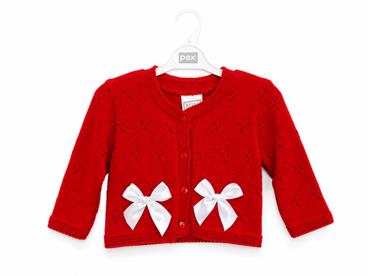 Pex Red Knitted Bow Cardigan for Baby Girls