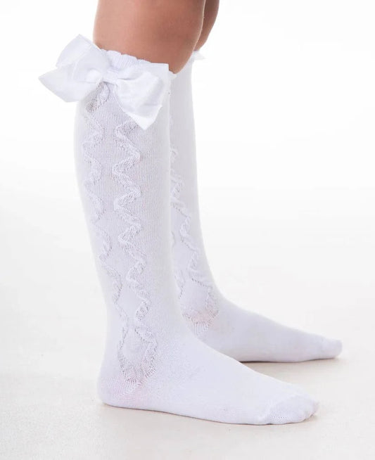 Pex Grazia White Knee High Ribbons Bow Socks