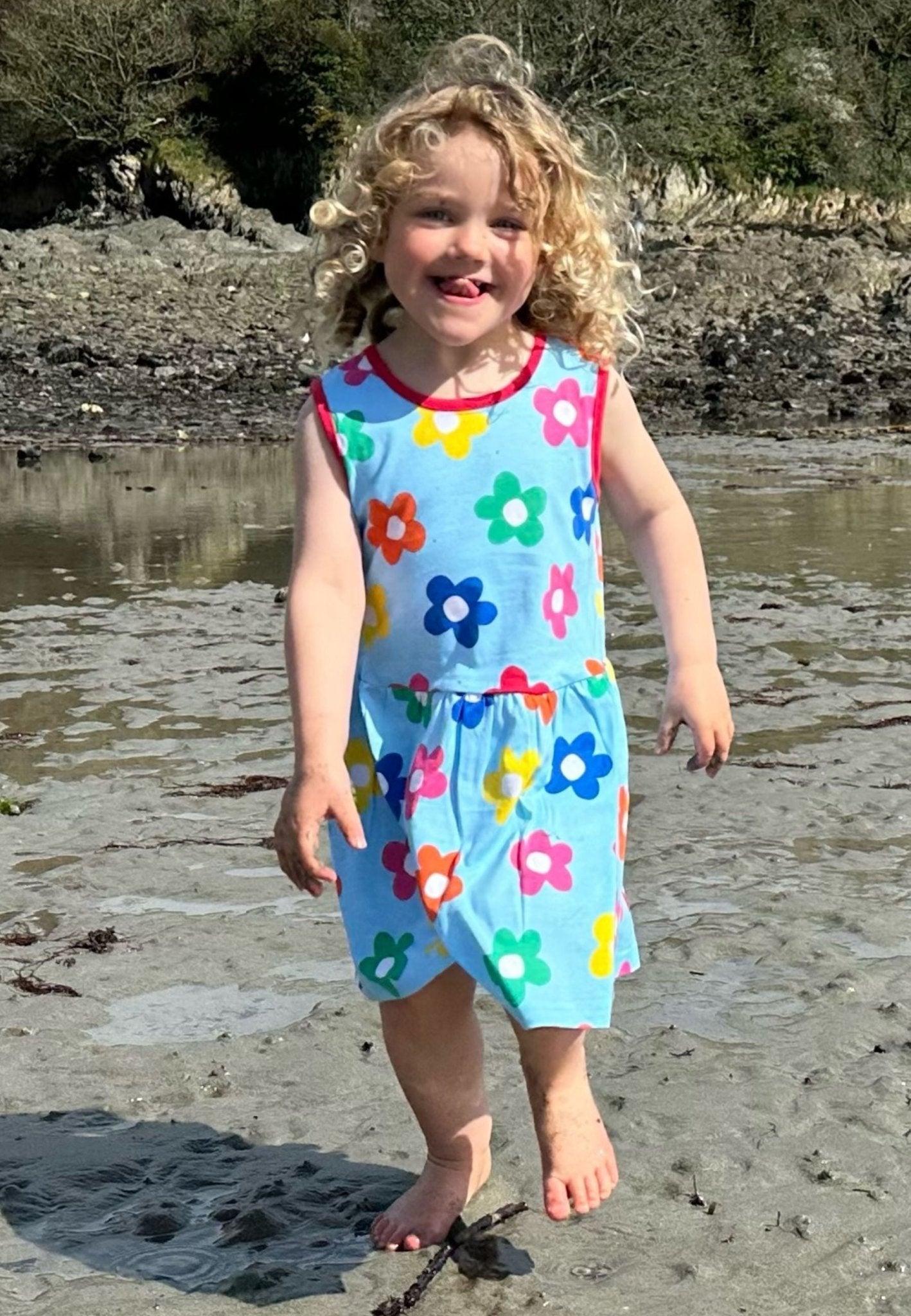 Toby Tiger Organic Rainbow Bloom Print Summer Dress