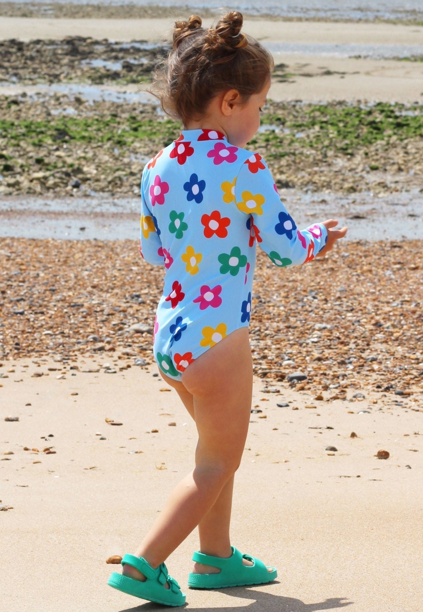 Rainbow Bloom Print Long-Sleeved Kids' Swimsuit