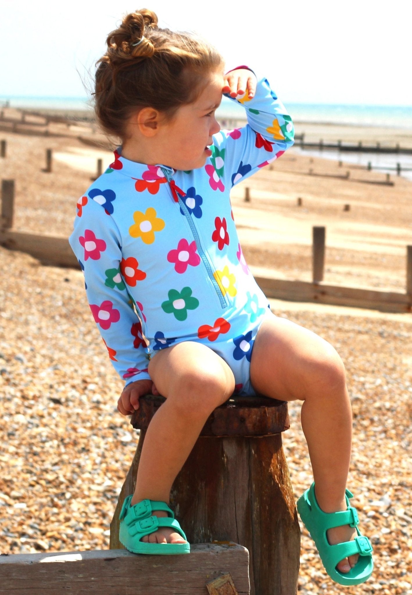 Rainbow Bloom Print Long-Sleeved Kids' Swimsuit