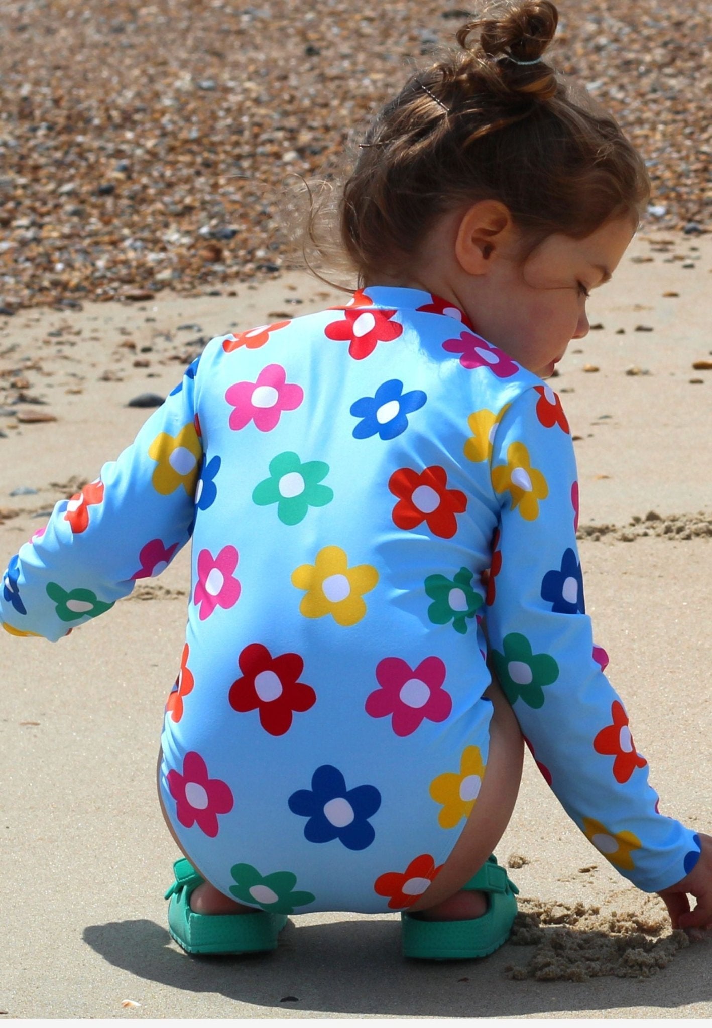 Rainbow Bloom Print Long-Sleeved Kids' Swimsuit