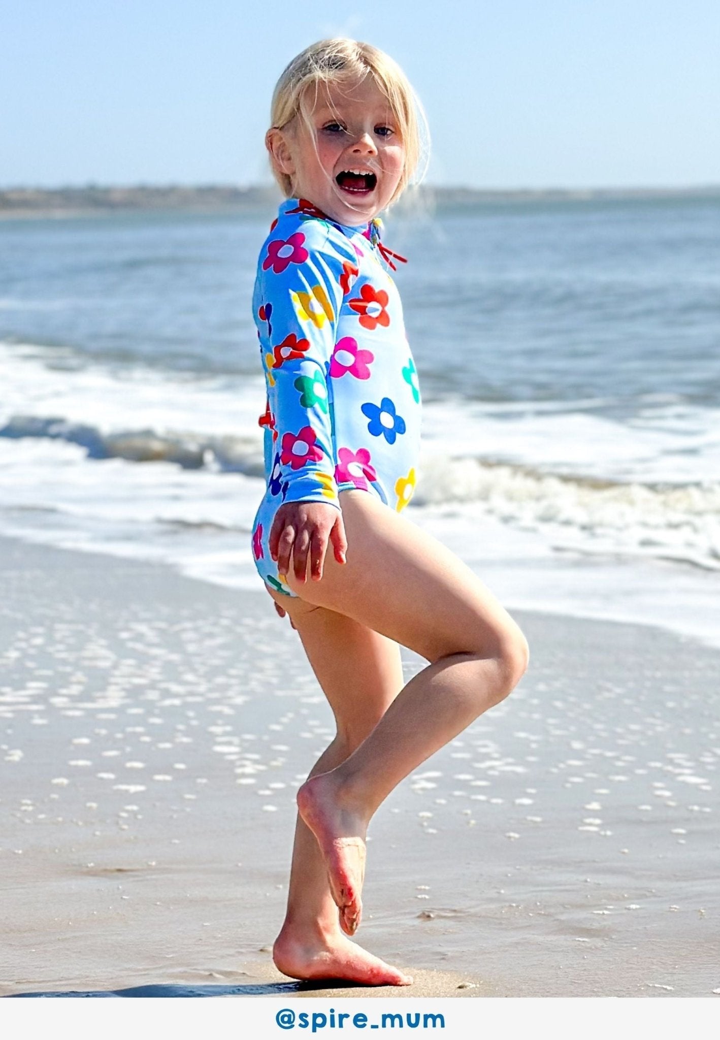 Rainbow Bloom Print Long-Sleeved Kids' Swimsuit