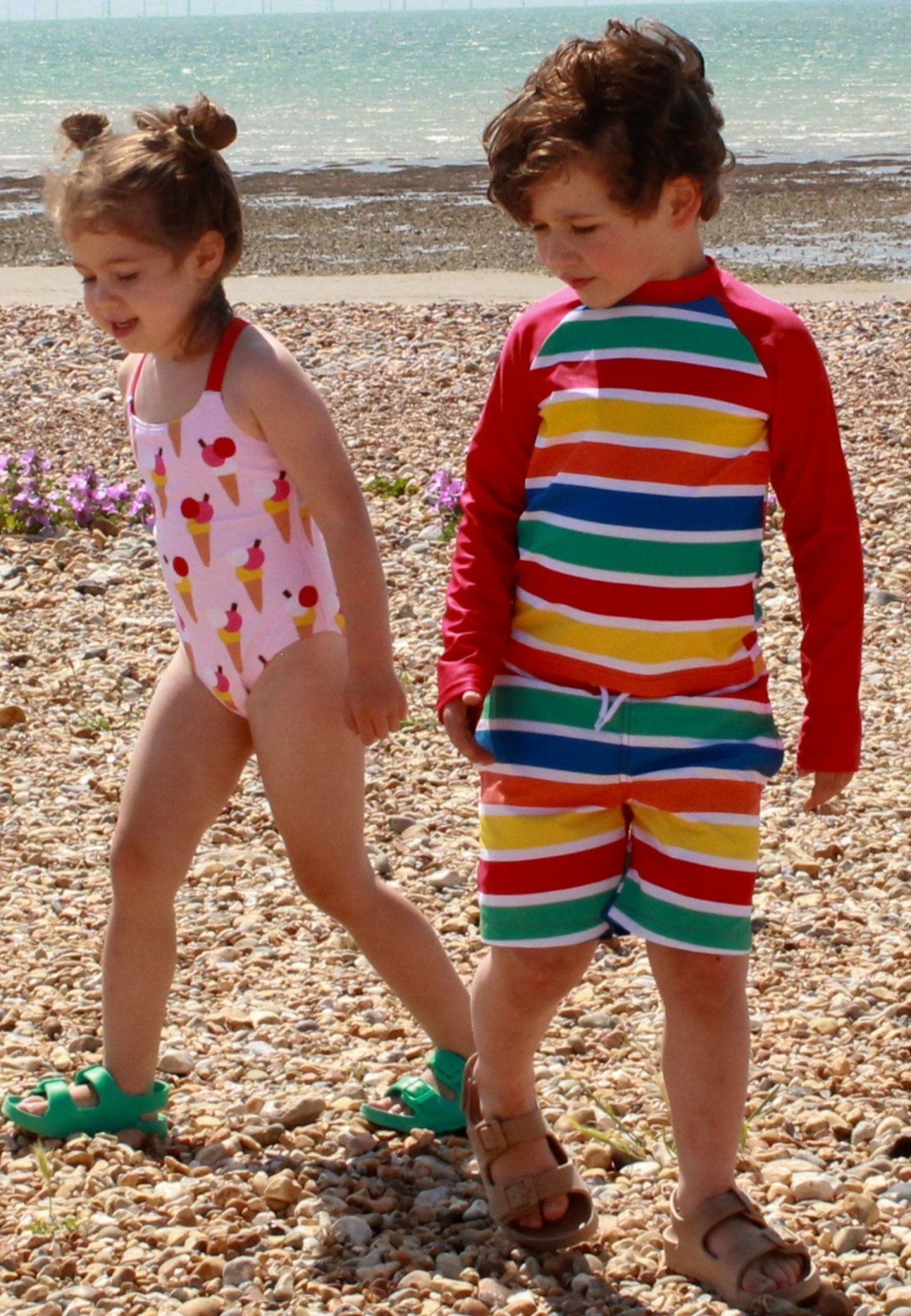 Happy Stripe Print Kids' Swim Shorts