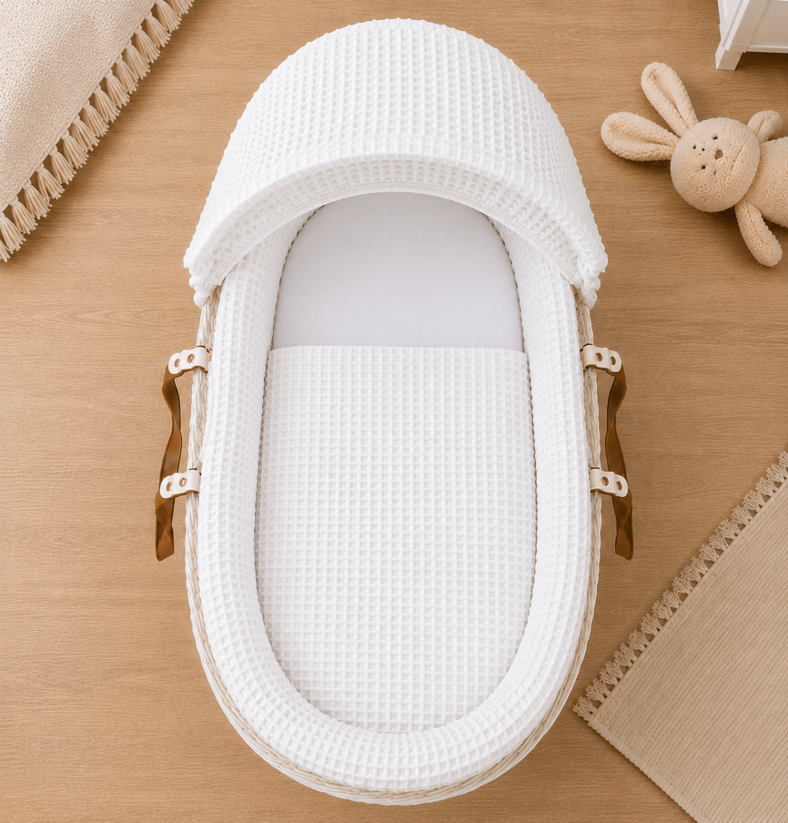 White waffle moses basket bedding 