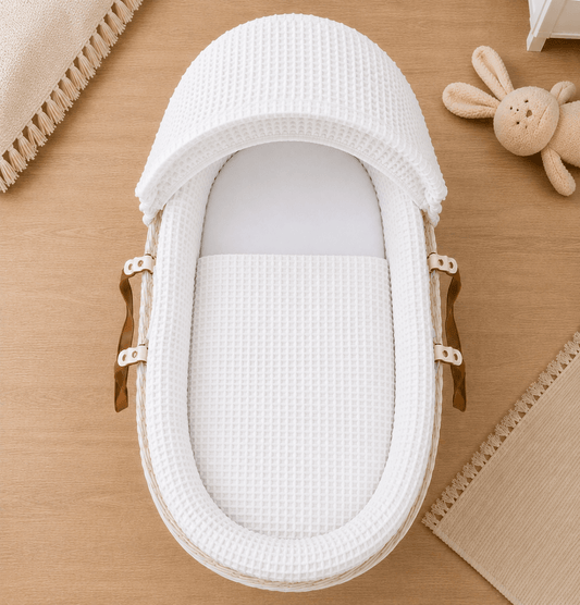 White waffle moses basket bedding 